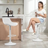 Set 2 Sgabelli da Bar con Schienale, Altezza Regolabile, Seduta Girevole in Pelle PU e Poggiapiedi, Bianco