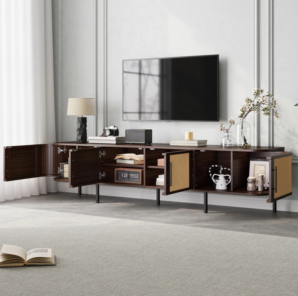 Mobile TV Lowboard moderno in MDF noce con 4 ante, 180 x 40 x 45 cm