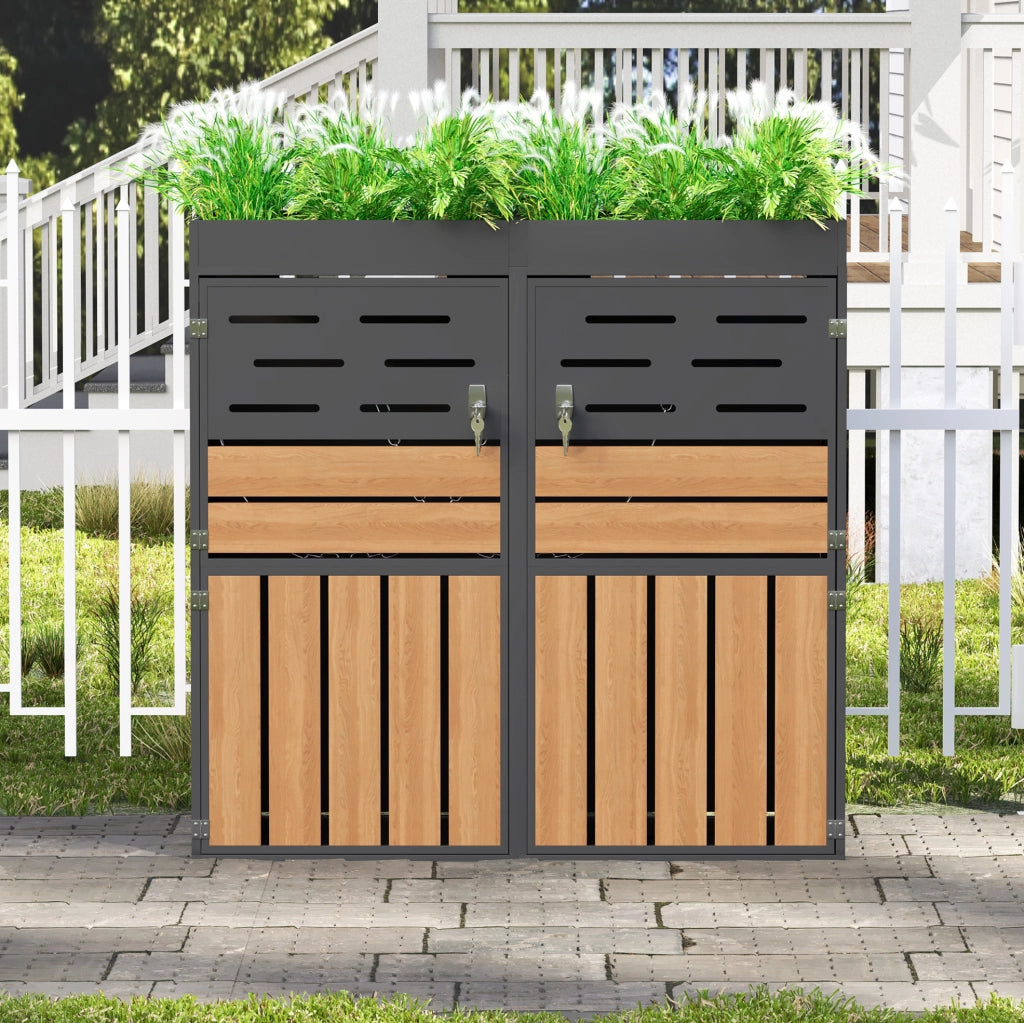 Mobile da esterno 2 in 1 con fioriera; ventilazione a lamelle; 133x80x128 cm; grigio