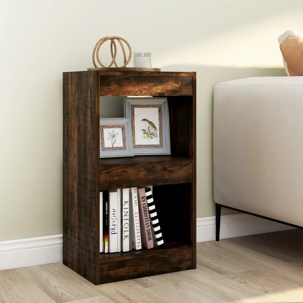 Libreria Divisorio-Scaffale per Libri-Mobile di Stoccaggio Rovere Fumo 40x30x72 cm
