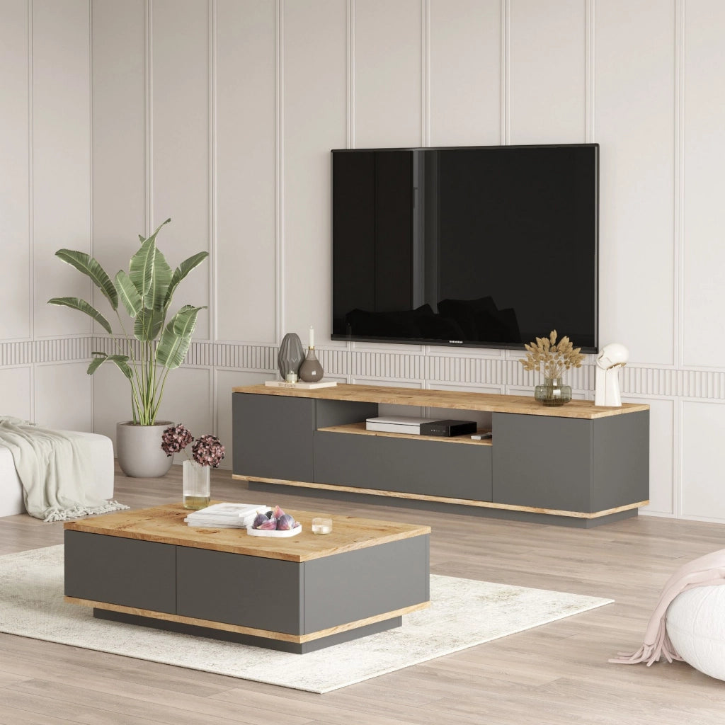 Nativo, set Mobili da Soggiorno Modulabile, Marrone Rovere Nodi