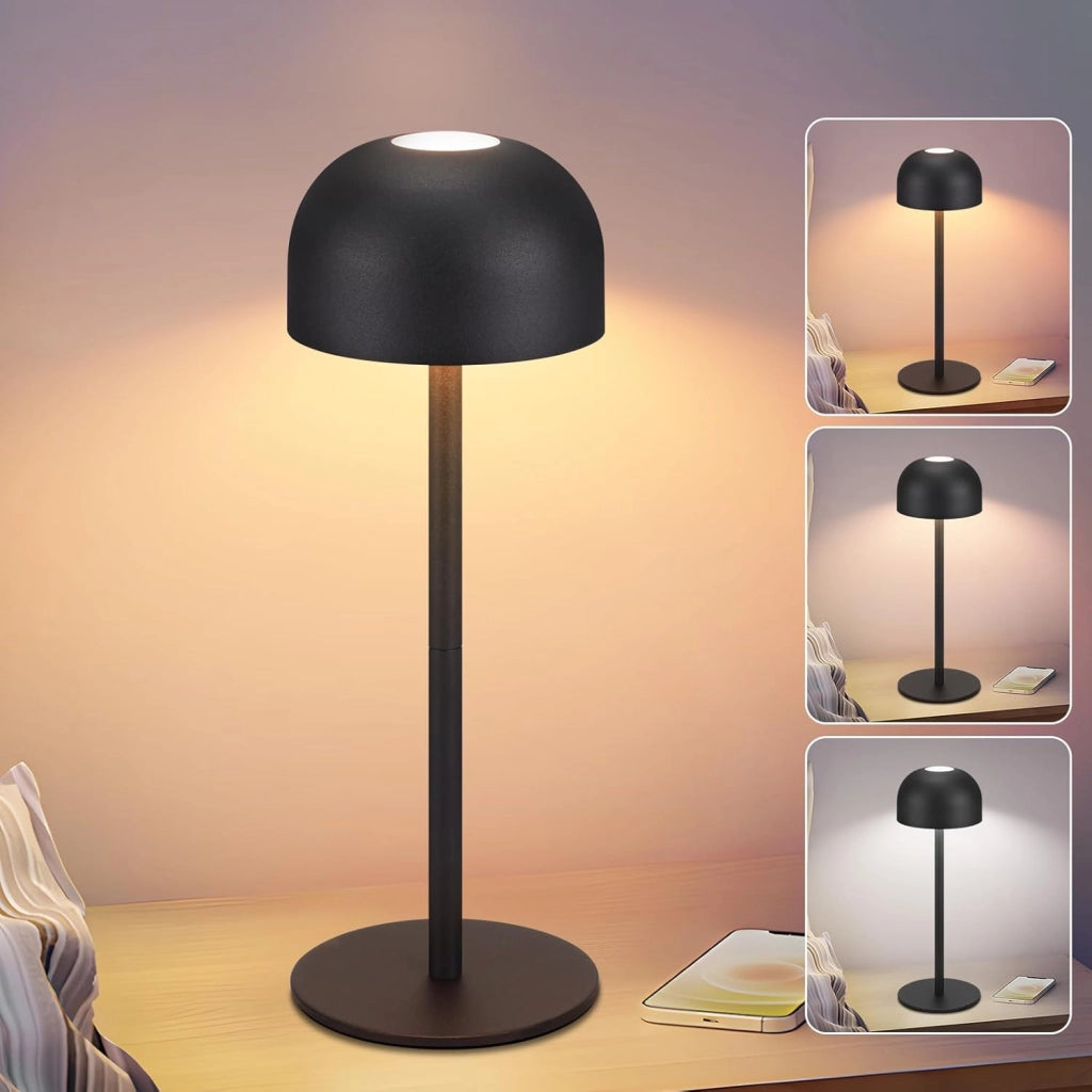 ZMH Lampada da tavolo LED nera wireless dimmerabile 3 temperature colore per camera letto soggiorno
