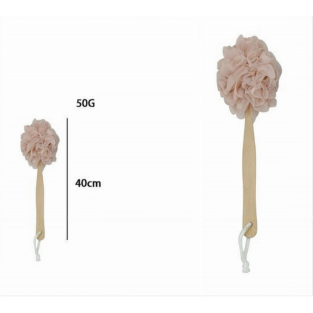 Trade Shop - Spazzola Doccia Lava Schiena Spugna A Rete Rosa Esfoliante Manico In Legno 79595 -