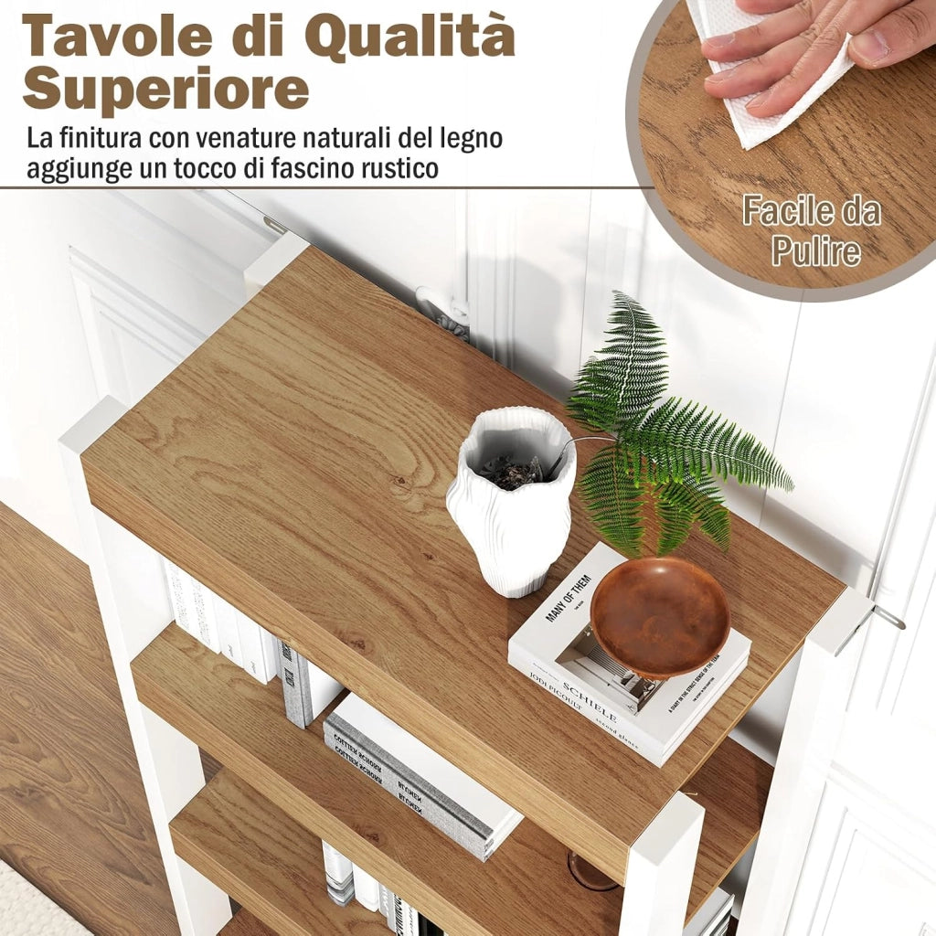 Libreria Aperta a 4 Ripiani, Scaffale Salvaspazio in Legno Anti Ribaltamento, Scaffale Portaoggetti Espositivo per Camera da Letto, Soggiorno, Cucina e Ingresso (Naturale,4 Livelli)