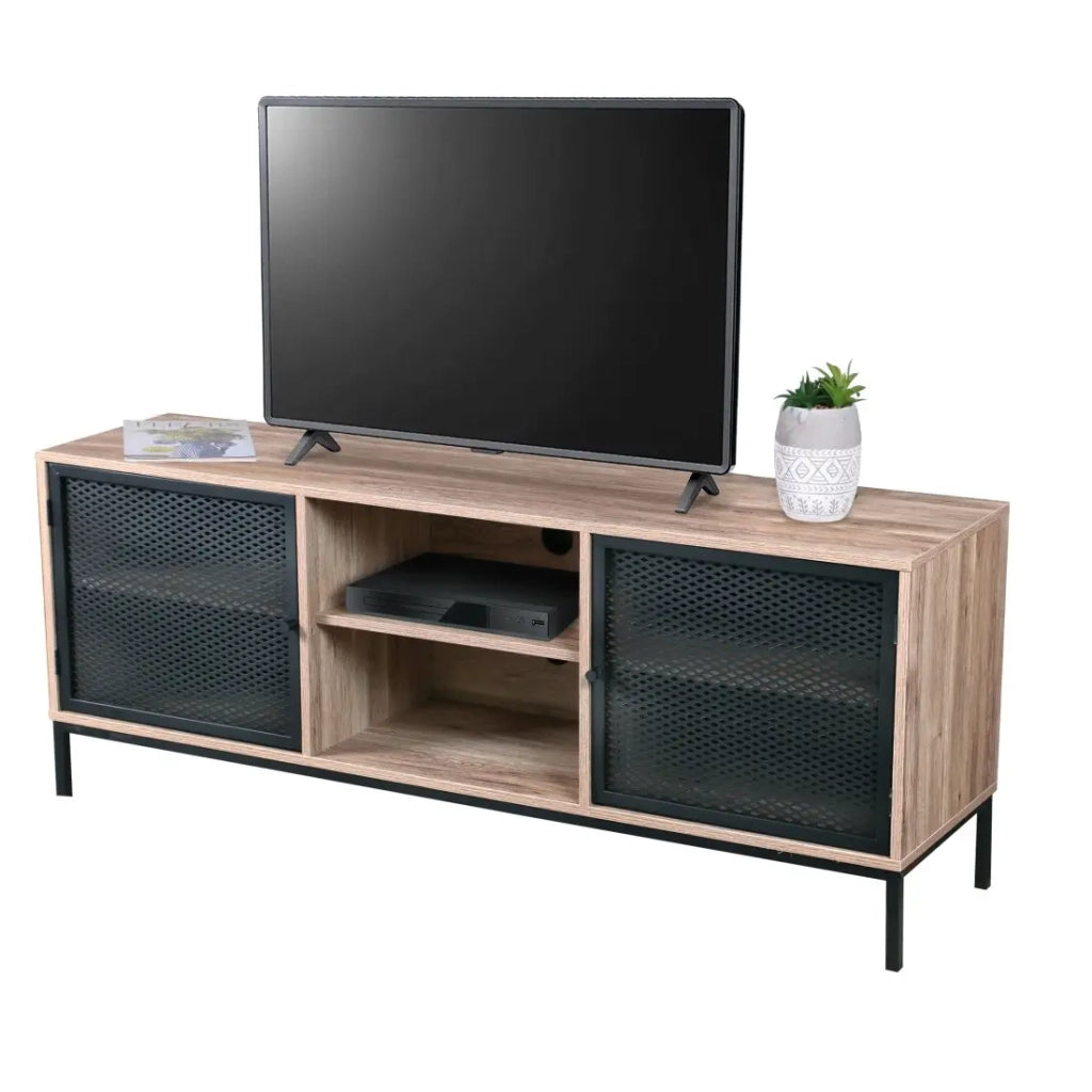 Mobile TV in legno con griglia in metallo nero - 2 vani, dimensioni 150x40xH60 cm - Collezione METALIX
