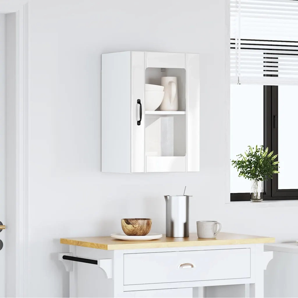 Pensile da Cucina con Porta in Vetro Lucca Bianco Lucido 853769
