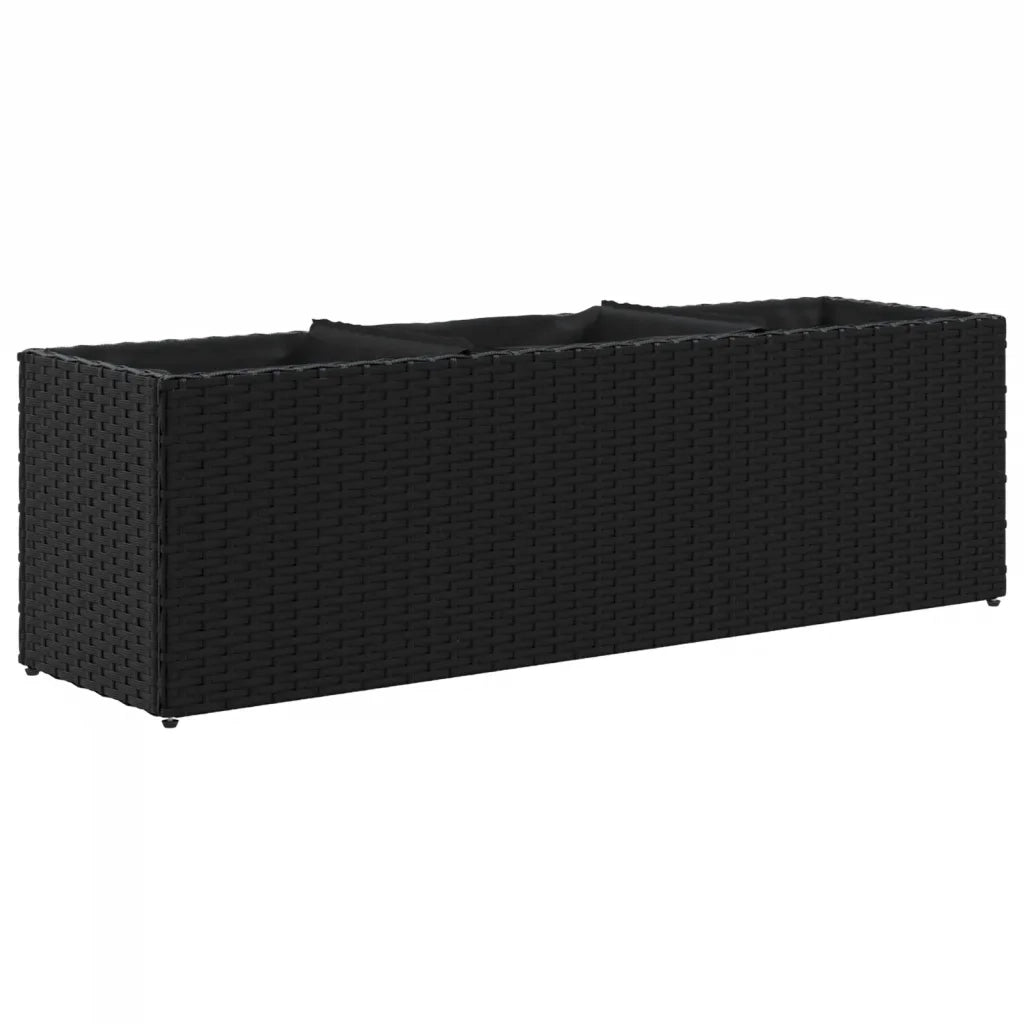 Fioriera da Giardino con 3 Vasi Nera 105x30x32 cm in Polyrattan 366416