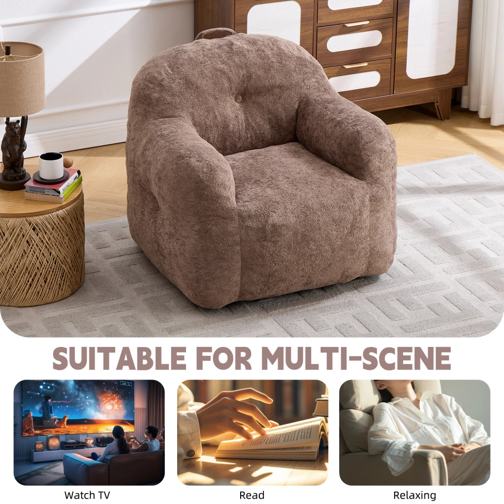 Poltrona sacco con imbottitura in spugna sminuzzata ¨C Xylo ¨C Ecopelliccia beige con braccioli