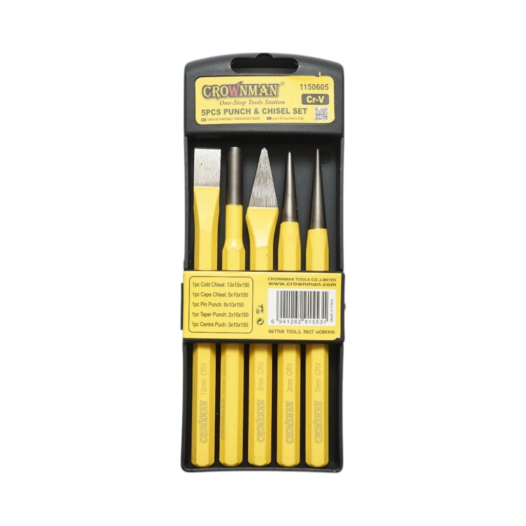 Set di 5 scalpelli e punte in acciaio Cr-V Crownman