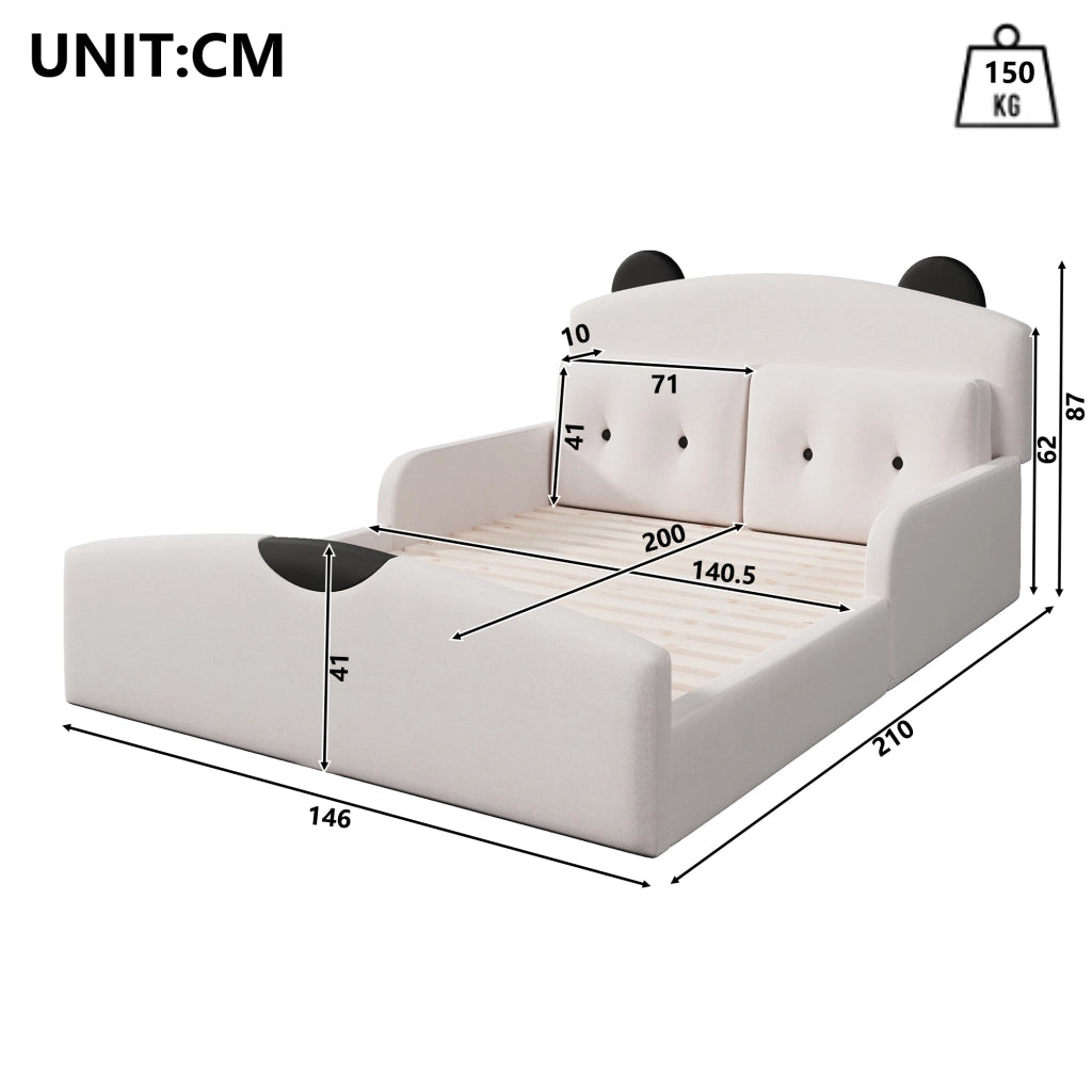 Letto 140x200 cm - Lenzuola di lino,Testiera imbottita,Include 2 cuscini decorativi,Bianco