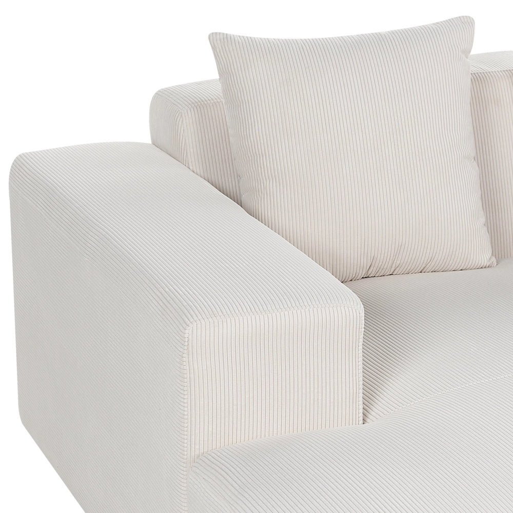 Divano angolare 4 posti in velluto a coste bianco sporco lato destro forma a L stile elegante