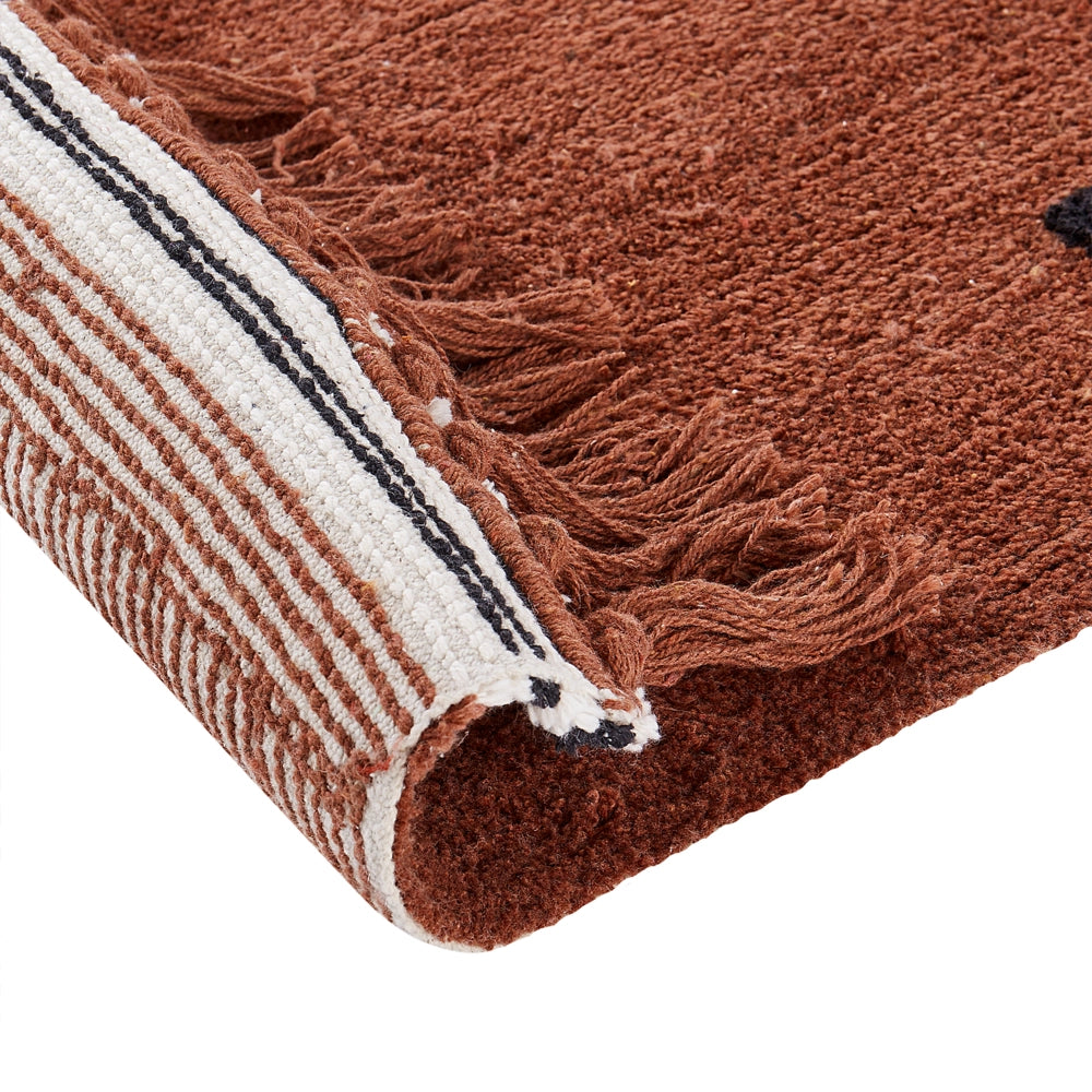 Tappeto moderno in cotone marrone con pois neri e frange rettangolare 140 x 200 cm soggiorno moderno