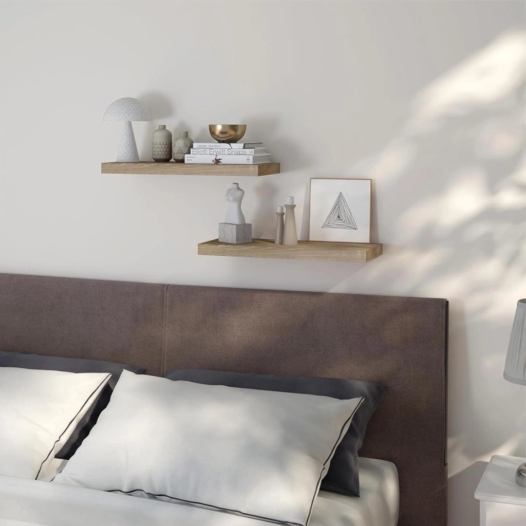 Mensola a Muro Set da 2, 80cm, Mensole Librerie da Parete Scaffale MDF Stile Rétro Ripiano Portaoggetti, Noce Chiaro, 0117QJ-2