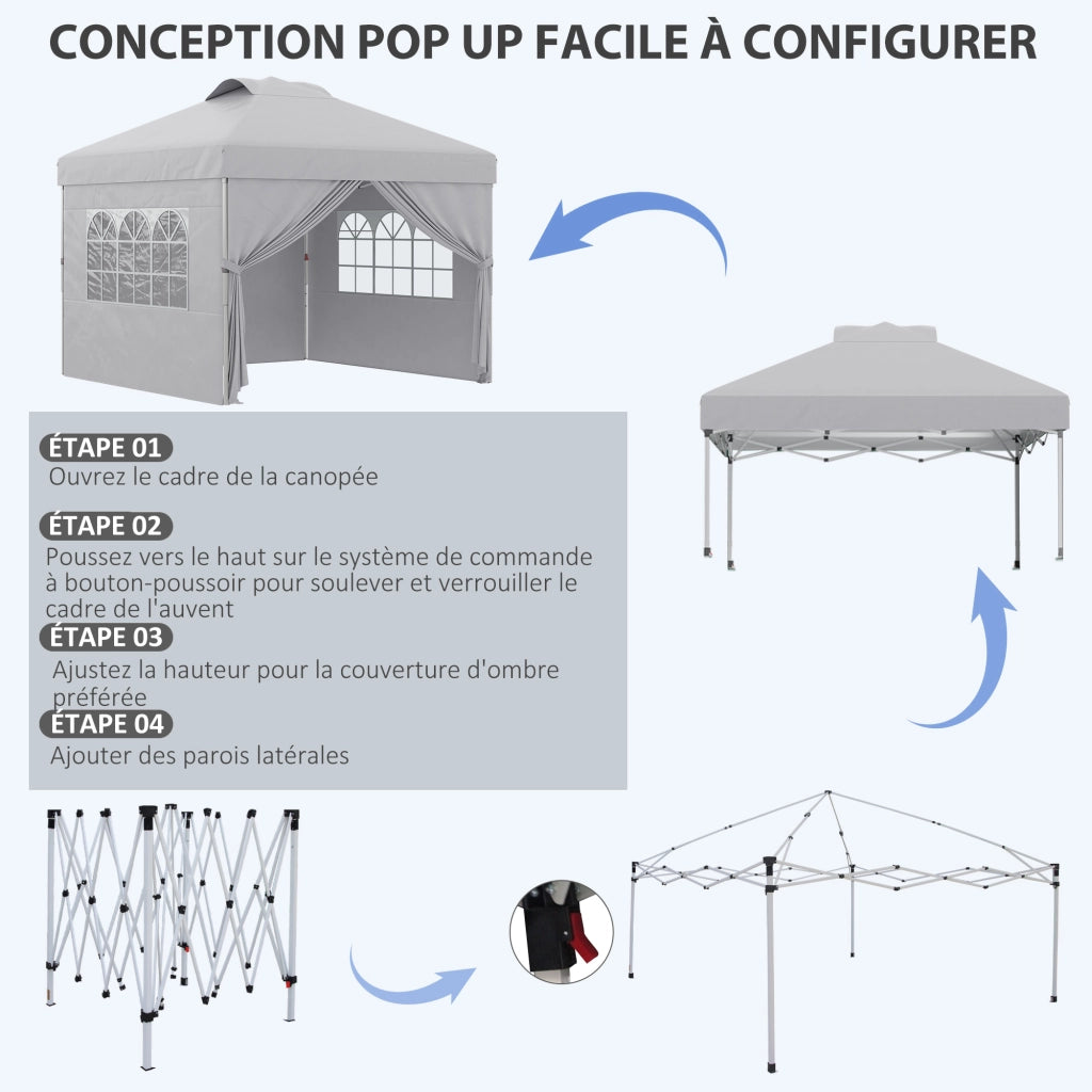 Tonnelle Barnum Pop-up Pieghevole 3x3 ¨C zephmum ¨C Grigio con Finestre e Ruote