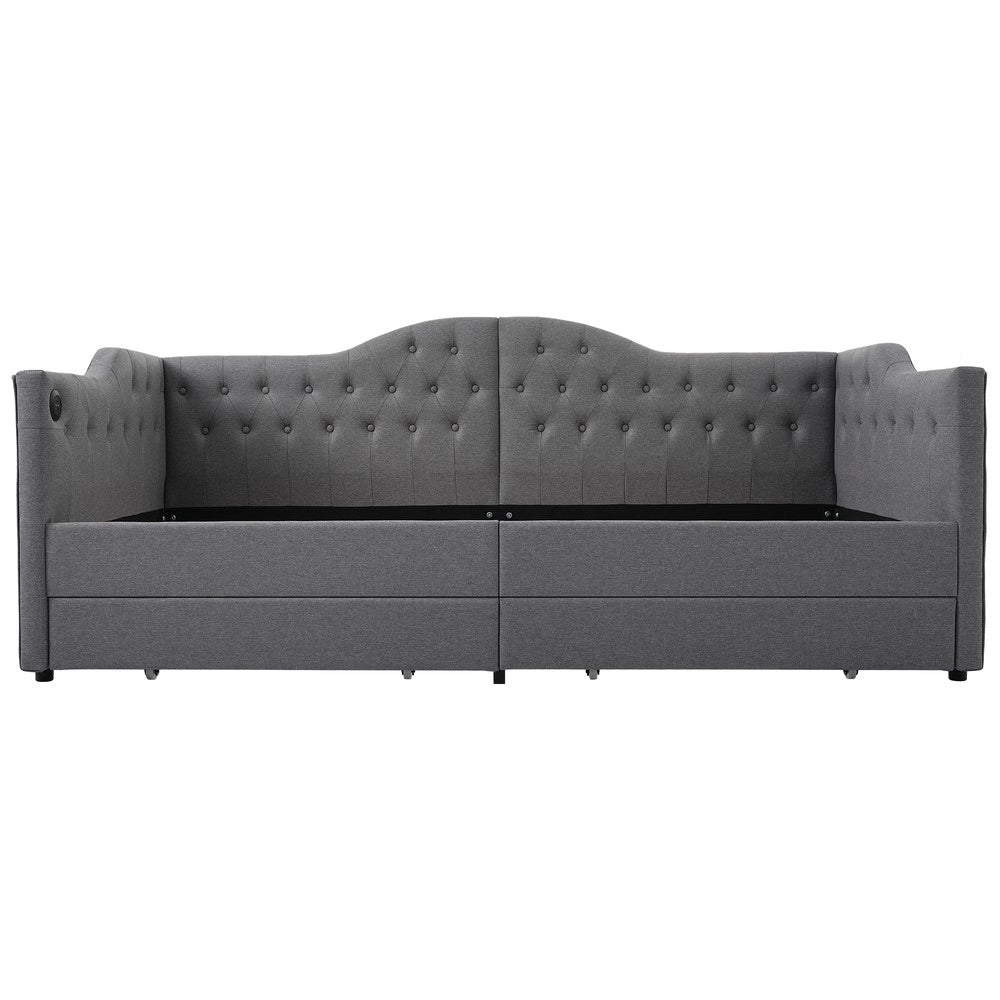 Letto Imbottito Contenitore con USB e Cassetti ¨C MINIMAL ¨C Tessuto Grigio 90x200 senza materasso