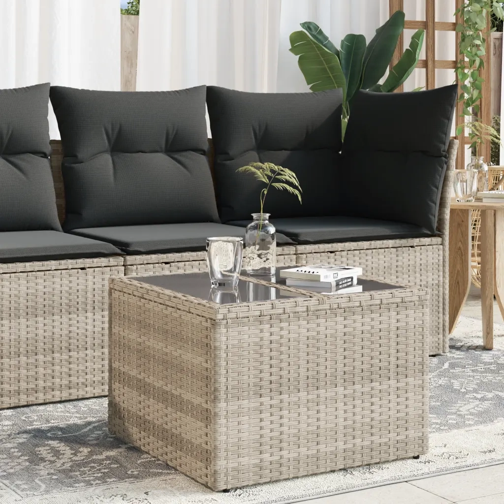 Tavolo Giardino | Tavolino da esterno Piano Vetro Grigio Chiaro 55x55x37cm Polyrattan