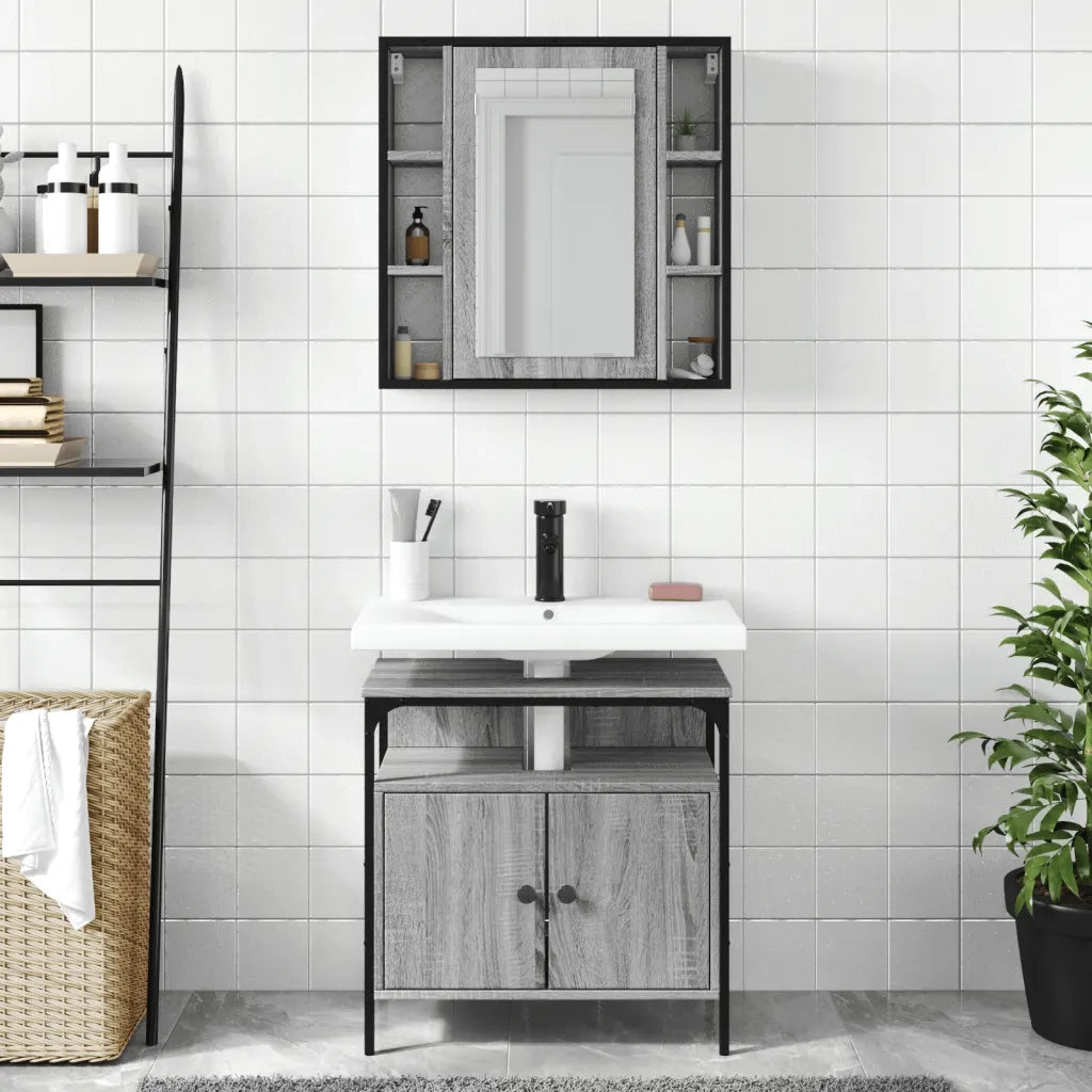 Set Mobili da Bagno | Armadio da bagno 2 pz Grigio Sonoma in Legno Multistrato