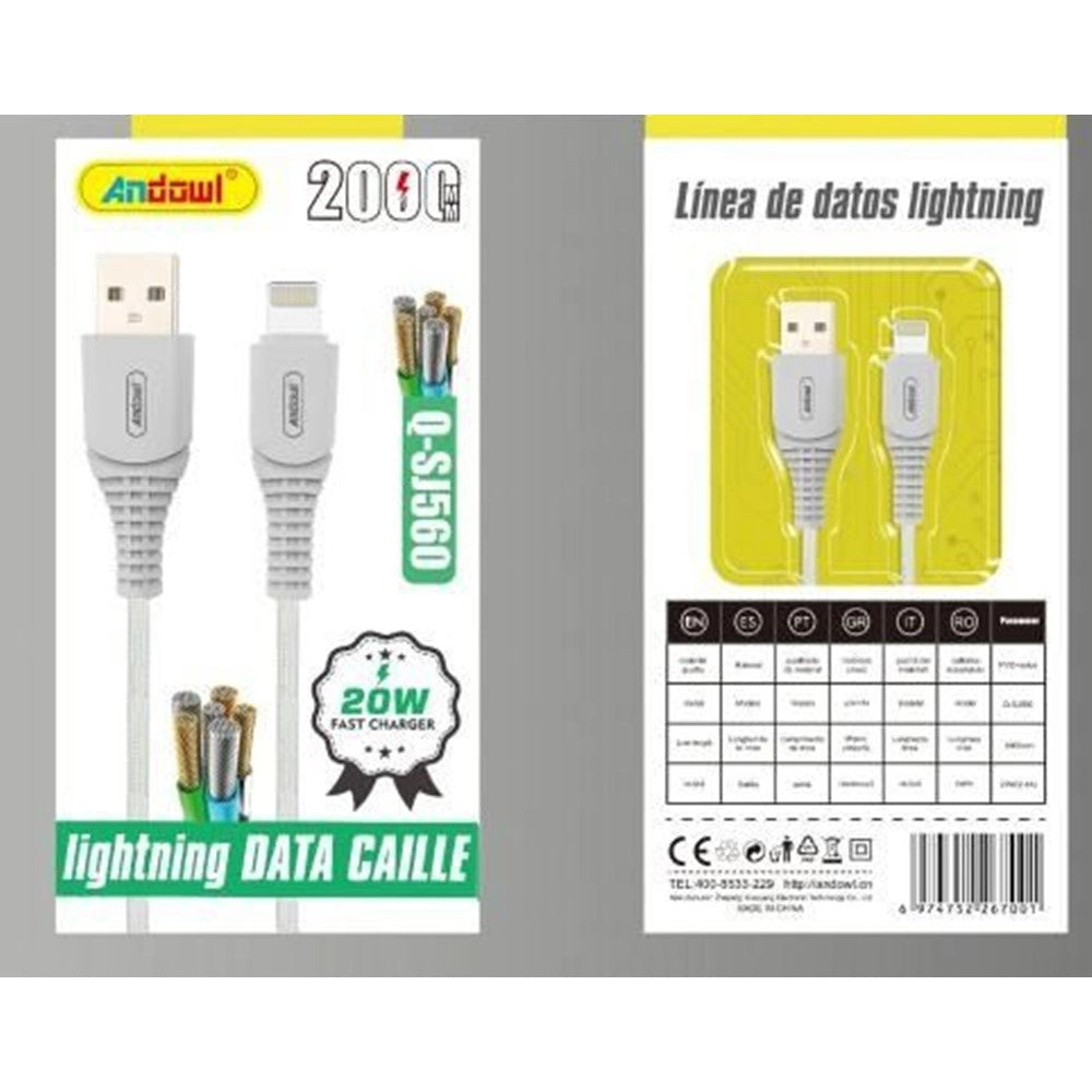 Trade Shop - Cavo Trasferimento Dati Ricarica Veloce Usb A Lightning 20w Da 2mt Resistente Q-sj560 -