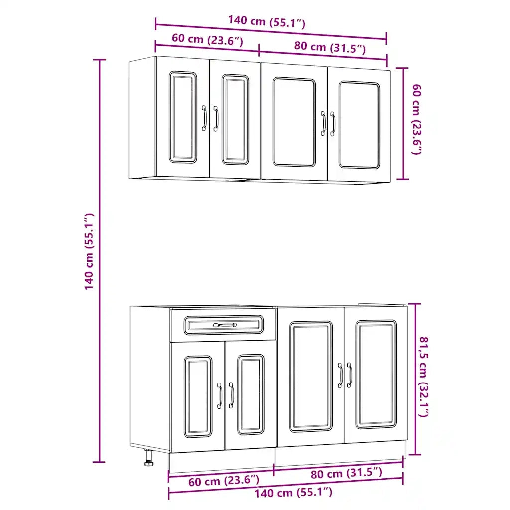 Set Mobili da Cucina 4 pz Kalmar Neri Legno Multistrato 3314852