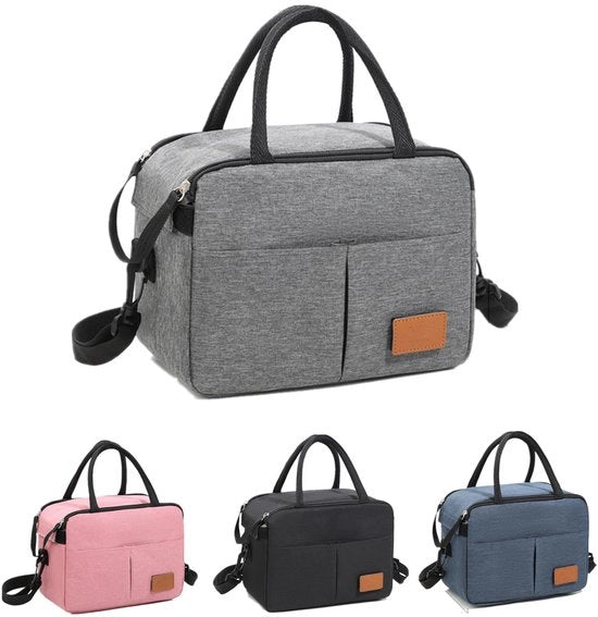 Borsa da pranzo pieghevole, termica, impermeabile, con isolamento, da crossbody, borsa per il lavoro (grigia)