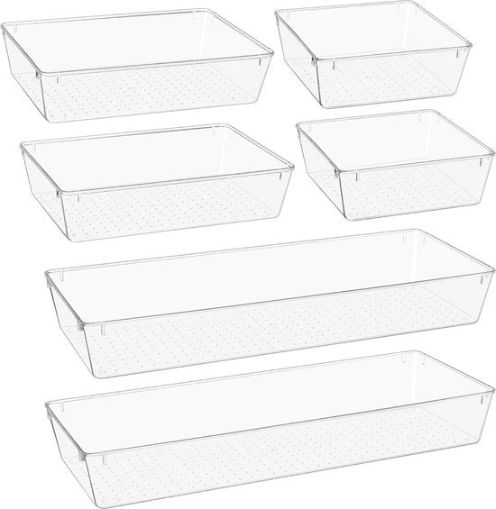 Organizzatori di cassetti trasparenti - set da 6 pezzi - organizzatori di cassetti per bagno e per la toeletta - tavoli di lavoro da cucina - contenitori di archiviazione in acrilico per trucco - grandi dimensioni - organizzatori per ufficio