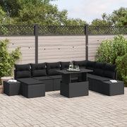 Set Divano da Giardino 9 Pezzi con Cuscini Nero in Polyrattan