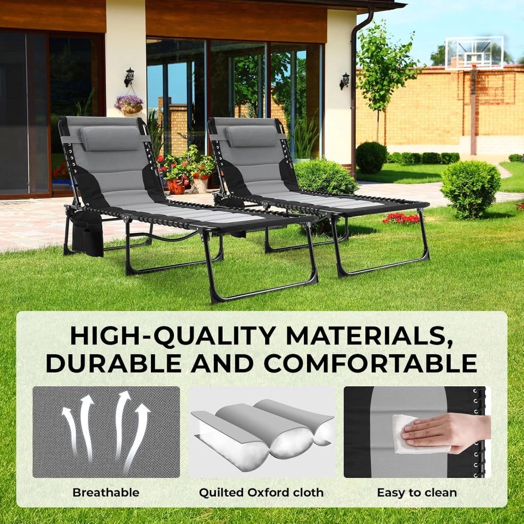 Set di 2 Sdraio da Giardino XXL Pieghevoli, 199×66×35 cm – Lettino Prendisole con Schienale Regolabile a 5 Posizioni, Sdraio da Esterno Extra Large fino a 150 kg, Sdraio Pieghevole
