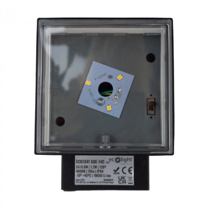 Lampada solare parete quadrata nera LED 1,2W sensore Ecolight