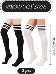 Calze per ginocchio 2 paia - Calze per ginocchio extra lunghi - Calze casual per abbinamento - Adatti per cosplay - Multifunzionali - Cotone nero/bianco - Calze