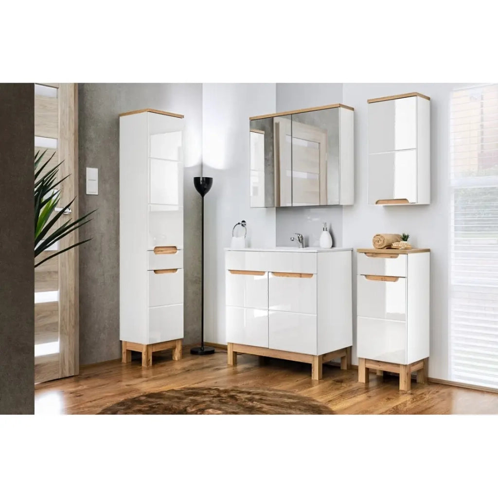 Insieme ERMANO: mobile sottolavabo 80cm + lavabo da incasso + sifone + colonna + mobili con specchi