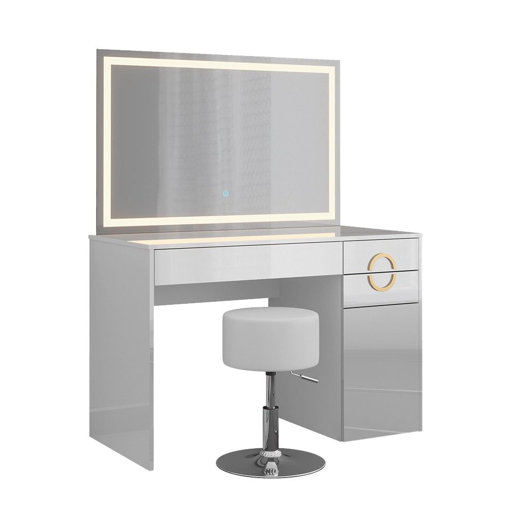 Vicco Tavolo da toeletta Bianco 115 cm con specchio LED e sgabello