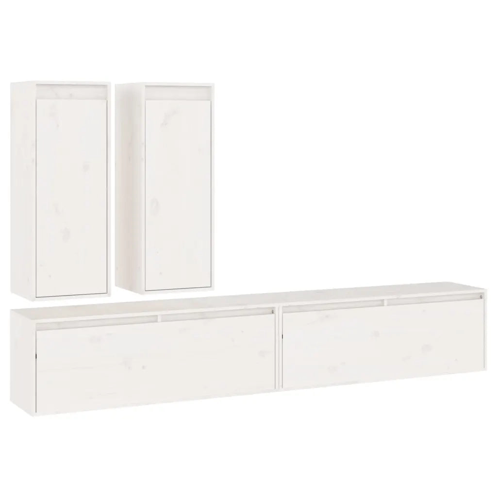 Mobili TV 4 pz-Credenza per TV Bianchi in Legno Massello di Pino