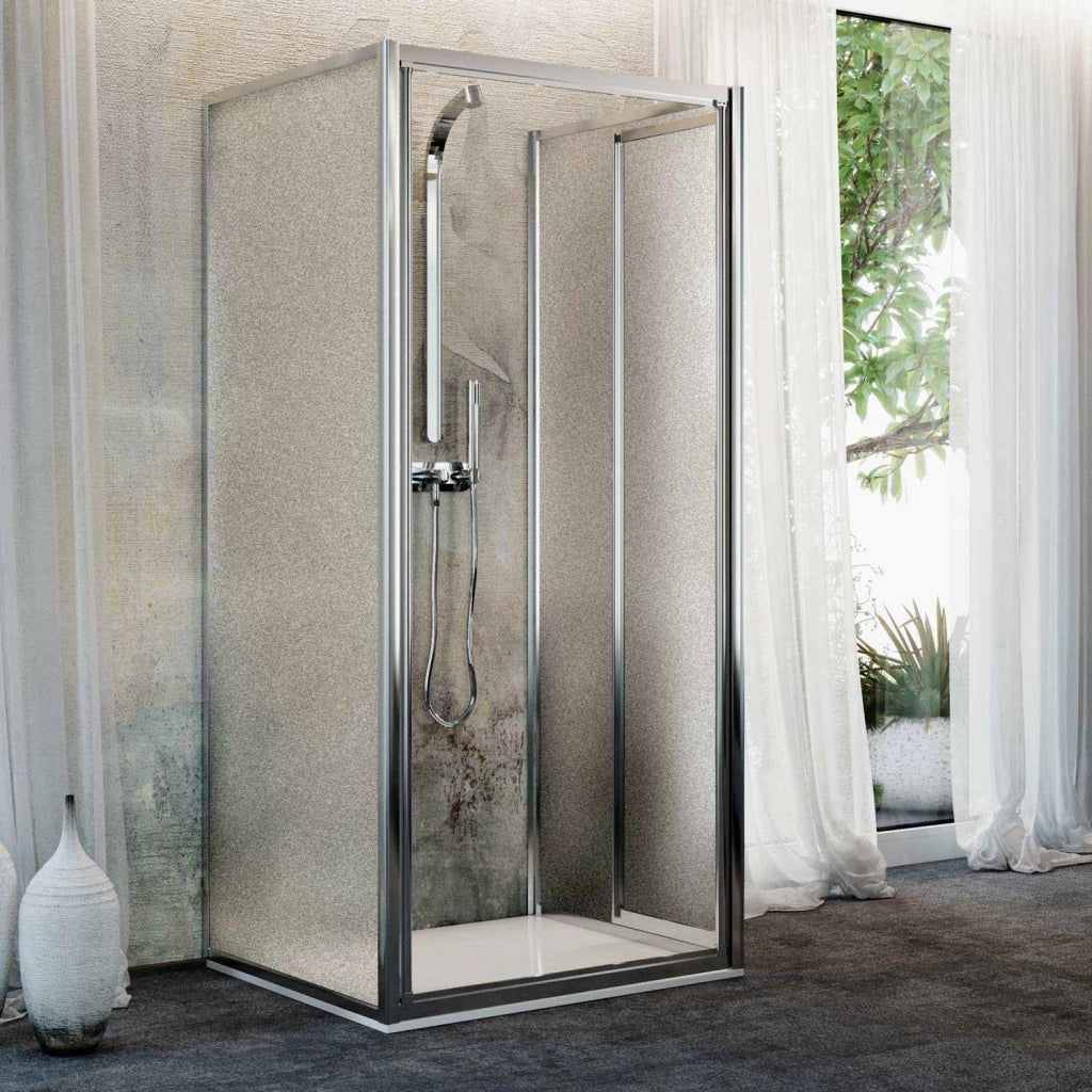 Box Doccia 3 lati 70x75x70CM H185 Cristallo Stampato C 2 Fissi+Saloon 2 Ante Battente 75 mod. Clint
