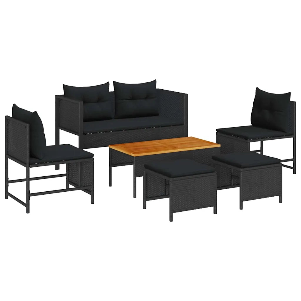 Set Divano da Giardino con cuscino 6 pz | Set Salotto da Giardino Nero polyrattan