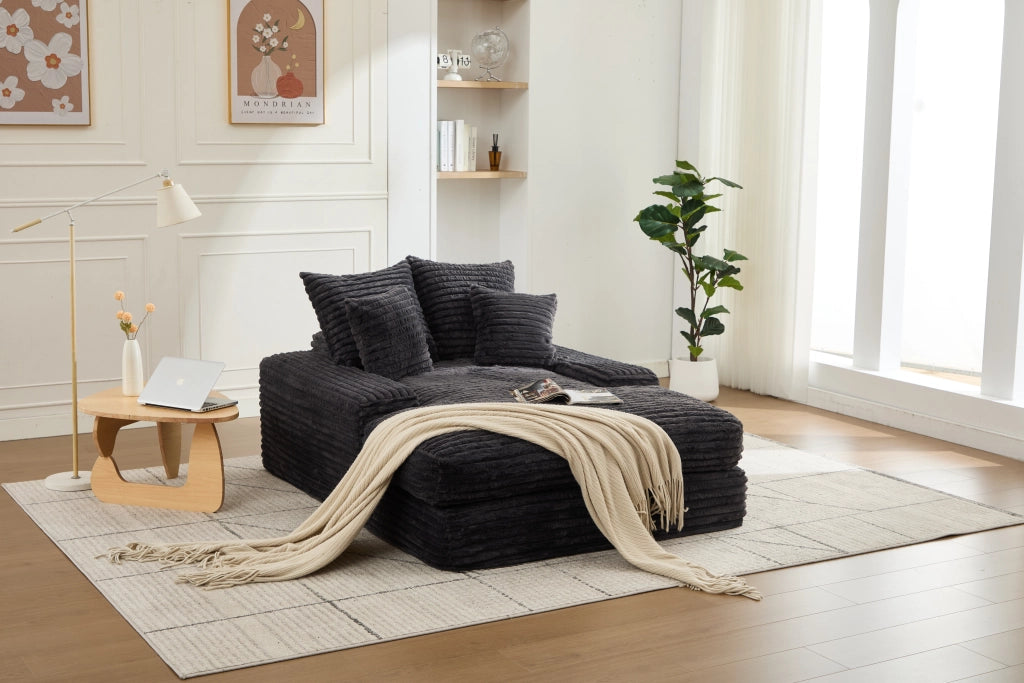 Chaise longue relax con 4 cuscini sfoderabili lavabili design ergonomico senza montaggio in velluto a coste grigio