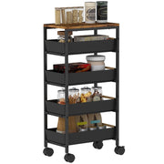 Carro da cucina con cassetti e ruote ¨C Zephmum ¨C Nero eff. legno 39.5x24x82 cm