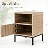 Comodino 40 x 40 x 57cm in Legno e Rattan, Tavolino in Stile Boemia con Ripiano Aperto, Armadietto e Gambe in Metallo, Mobile Moderno per Camera da Letto, Soggiorno e Salotto, Naturale