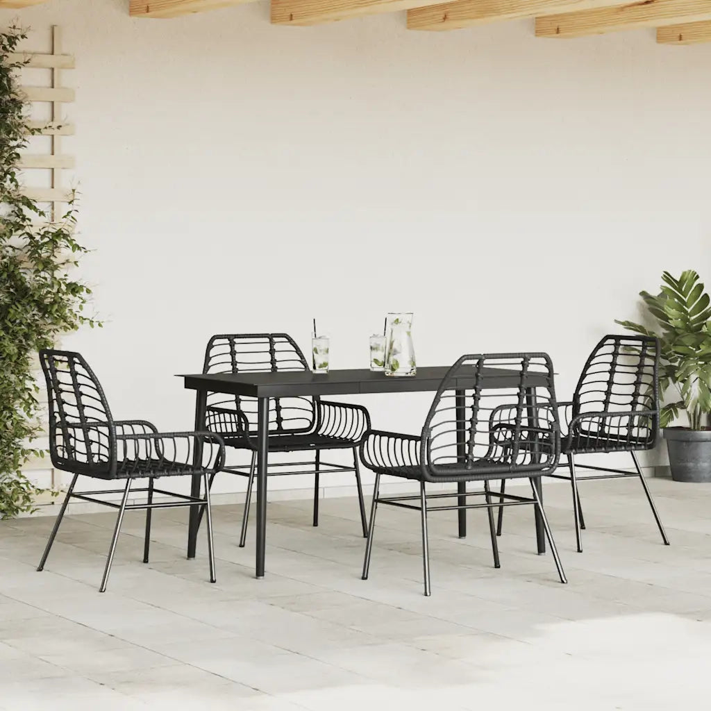 Set Mobili da Pranzo per Giardino 5 pz Nero Polyrattan Vetro 3334437
