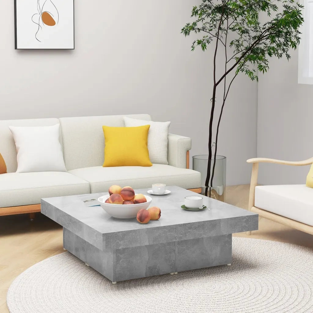Tavolino da Salotto Grigio Cemento 90x90x28cm Legno Multistrato 806916