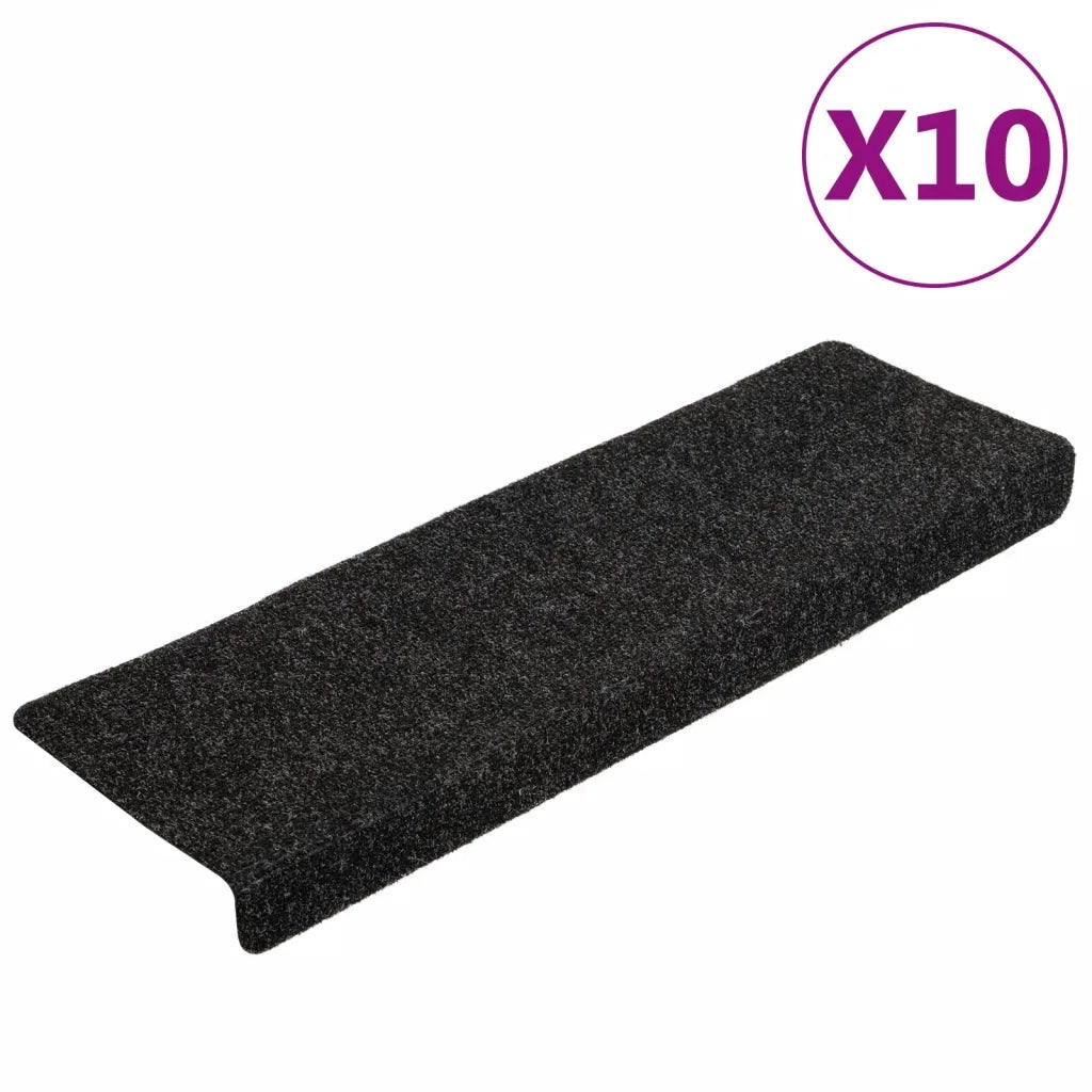 Tappetini per scale autoadesivi 10 pz 65x21x4 cm neri bordo rettangolare 149727