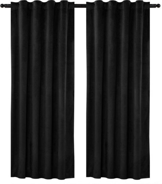 Set di 2 tende da finestra oscuranti - elegante e moderna - tessuto vellutato isolante - adatta a ogni arredamento - stile raffinato - nero - 140x245 cm