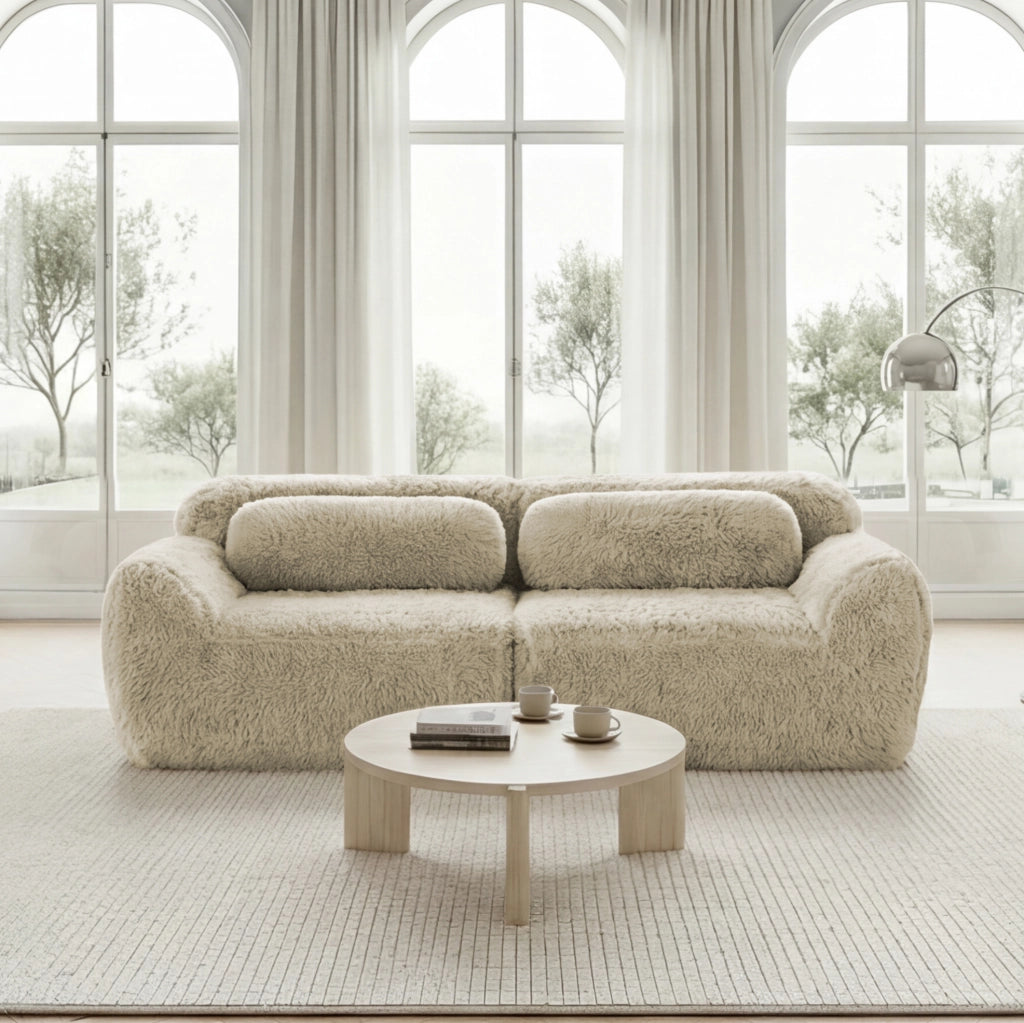 Divano modulare con base antiscivolo in peluche khaki chiaro