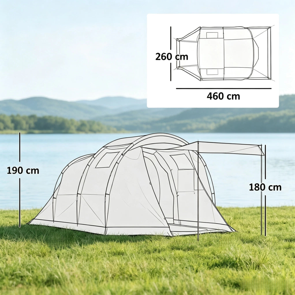 Tenda da campeggio a tunnel 3-4 persone con doppio telo impermeabile 3000 mm blu