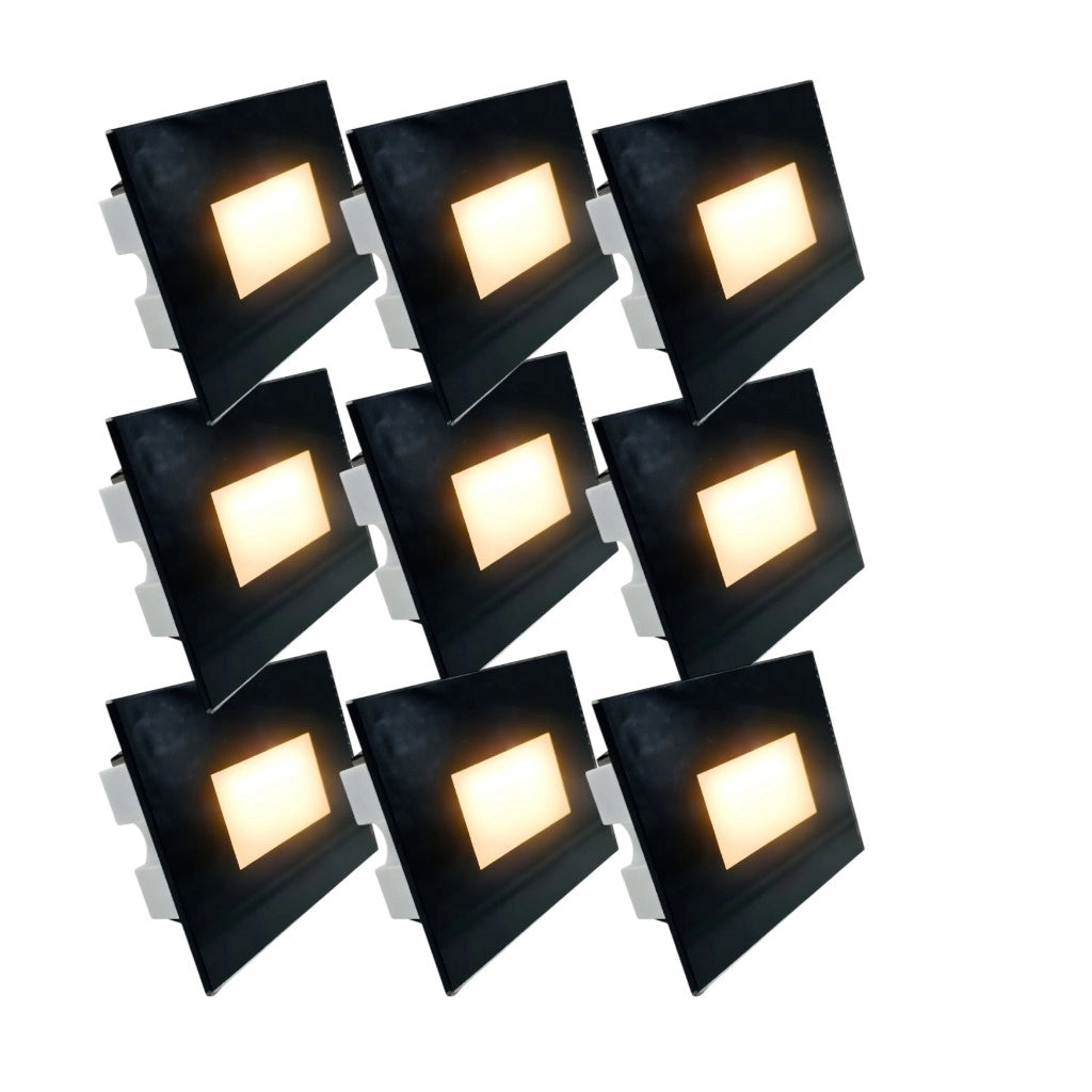 Kit 9 faretti segnapasso a LED Nero da incasso 503 in vetro IP65 CCT 3 colori 4W luce scale parete interno esterno