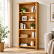 Bookshelf With 5 Compartments, 70x22x140 Cm, Solid Oak Wood