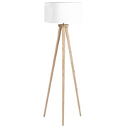 Lampada da Terra Bianca con Struttura in Legno Chiaro 140 cm Paralume in Tessuto Treppiede per Tamburo Design Moderno