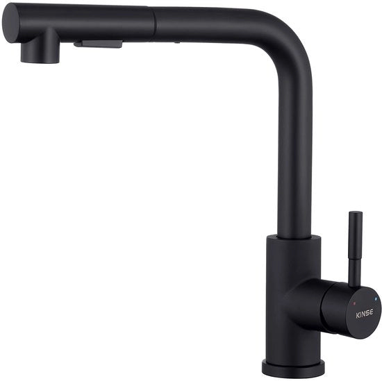 Kraan da cucina con spruzzatore estensibile, in acciaio inossidabile, 2 tipi di flusso, 360° girevole, nero