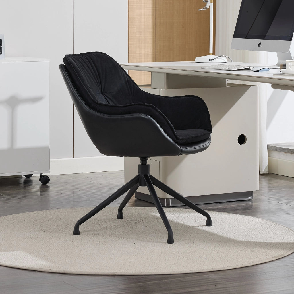 Poltrona girevole in ecopelle con seduta ergonomica e schienale avvolgente base in metallo nero 69 × 65 × 46 cm