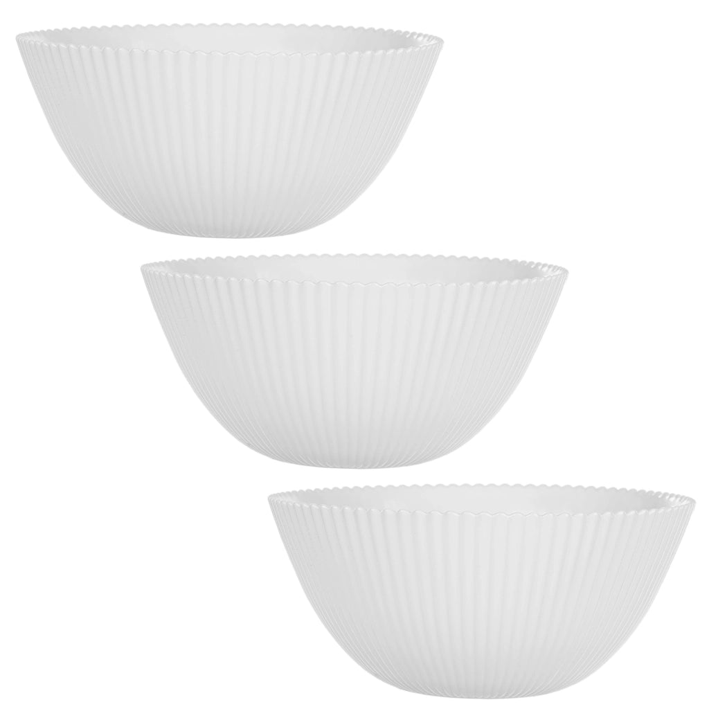 Set di 3 ciotole da insalata KADAX in vetro da 15 cm per zuppe e snack, bianche, scanalate.