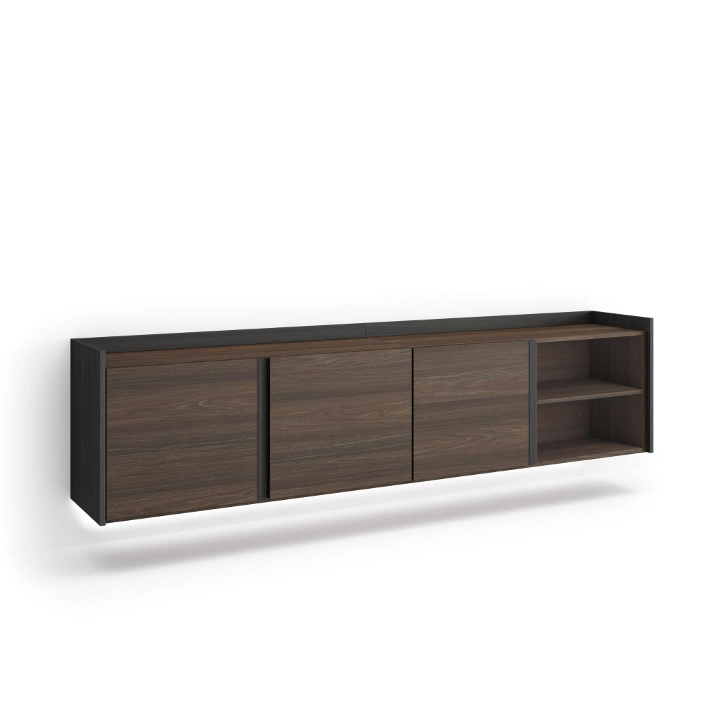Mobile TV Soggiorno, 207x50x35 cm, Per TV fino a 80", Sospeso, da appendere, LED, Rovere scuro e Nero